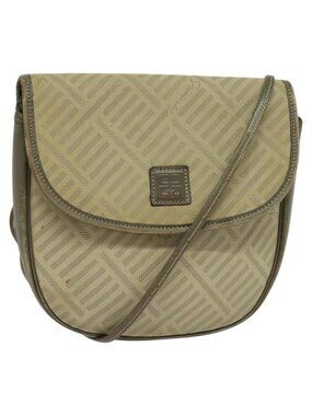 Authentic GIVENCHY Shoulder Bag Canvas Leather Beige Gold